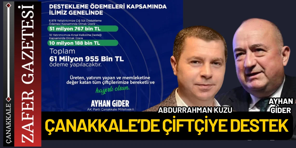 Çanakkale’de Çiftçilere 61 Milyon 955 Bin TL Destek Ödemesi